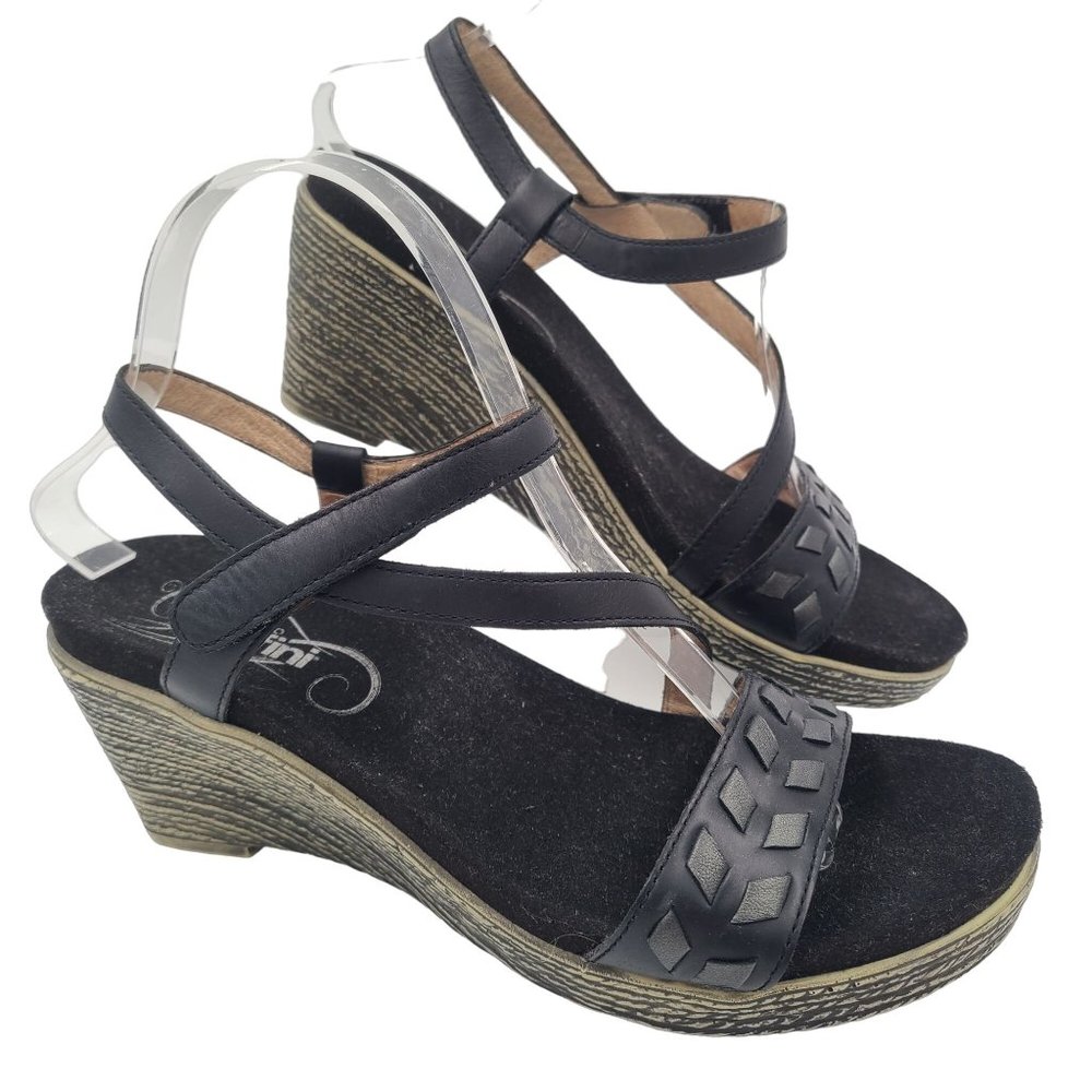 Umberto Raffini Womens Oleander Sandal Black Leather Wedges Size 40 Shoes